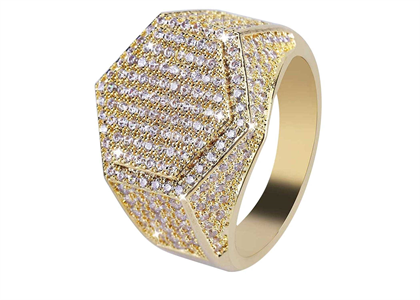 Gold Plated Hexagon Micro Pave Ring